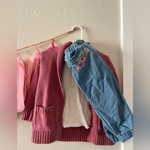 Pink Old Navy Cardigan, Cream Gap Shirt, (FREE Vince C Blue Embroidered Pants)